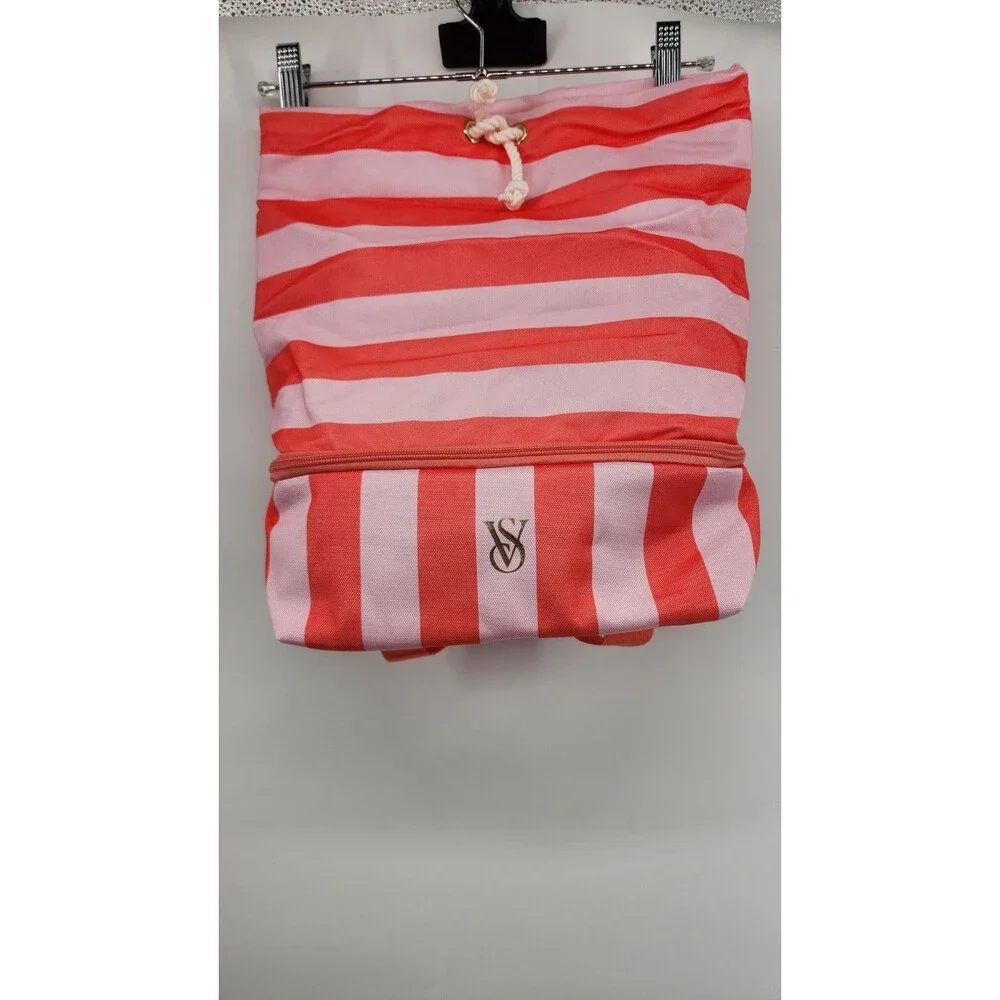 Victoria's Secret Pink Coral Stripe Drawstring Backpack‎ 2-in-1 Cooler